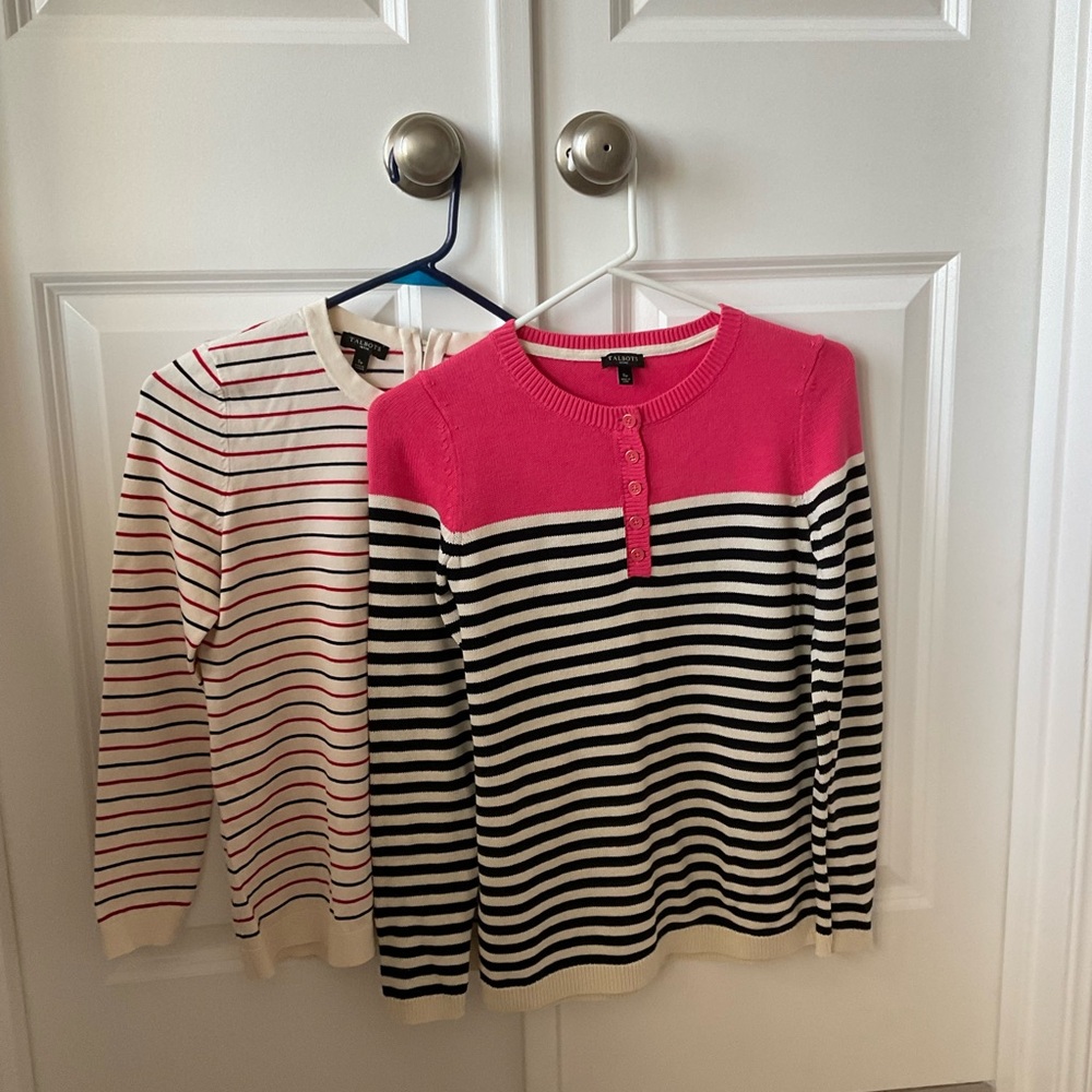 Talbots like new Pink and White Striped sweaters bundle